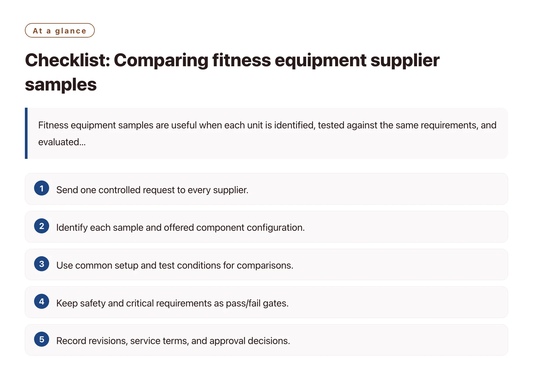Checklist: Comparing fitness equipment supplier samples——全文要点速览